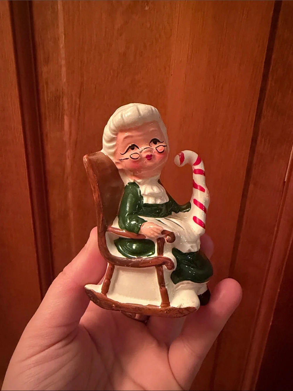 Vintage Lefton Mrs Claus Candy Cane Rocking Chair Shaker Japan #8139 - 1960s
